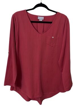 Soft Surroundings Size Medium Pink Tencel Lyocell Pocket V-Neck Blouse Top